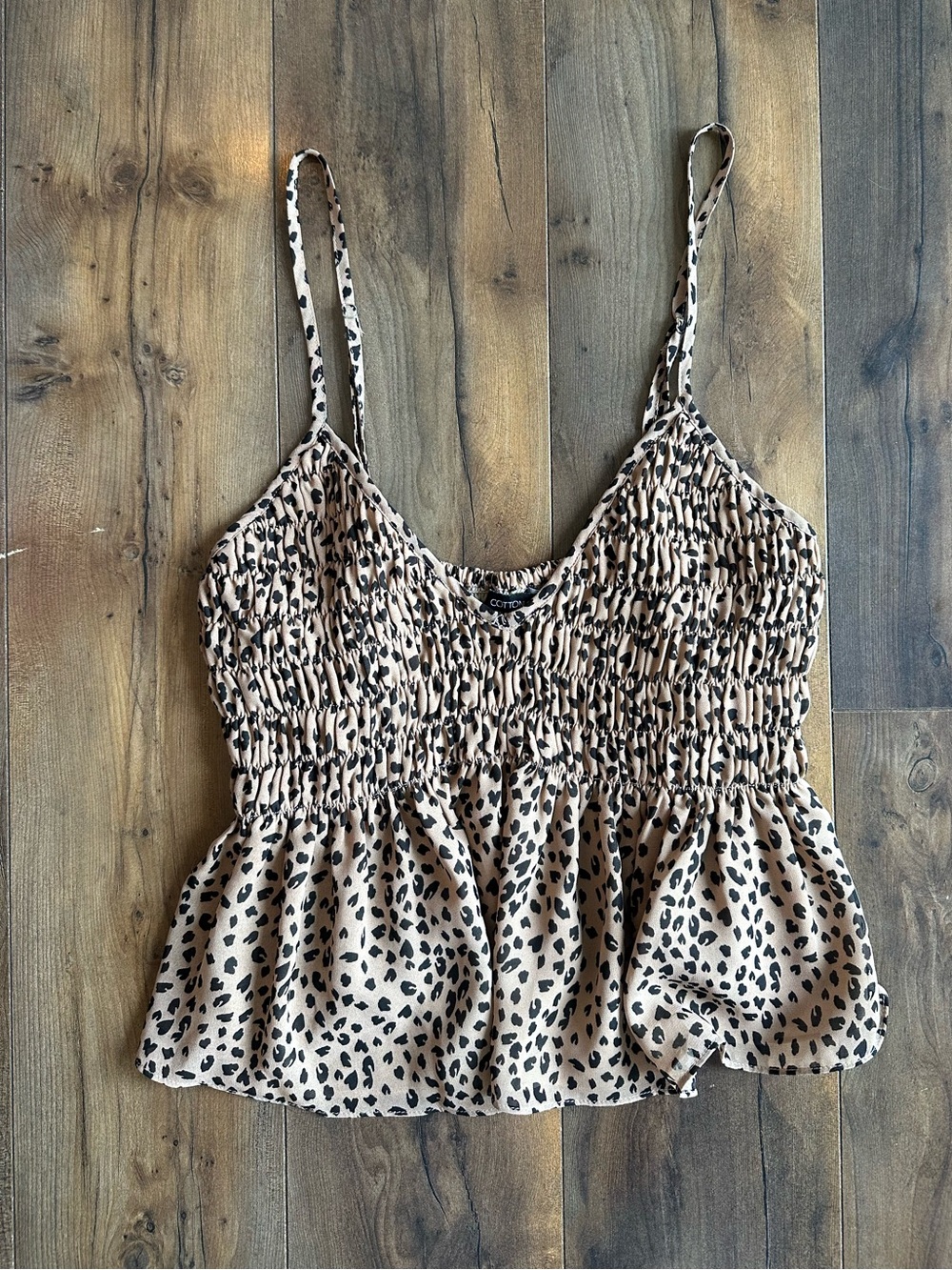 Cotton Candy LA Leopard Print Smocked Babydoll Tank Top Large